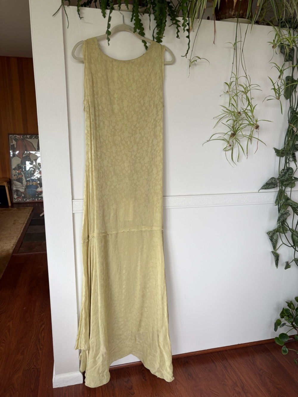 Zara Light Yellow Green Backless Jacquard Long Maxi Dress